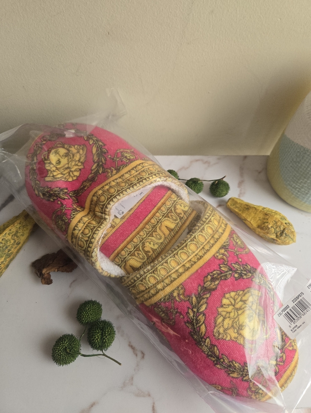 NWT Versace Medusa Baroque Print Pink Cotton Slippers Size XL - Picture 9 of 11